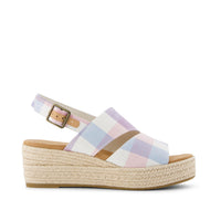 Claudine Wedge Sandal Blue Picnic Plaid - Side View