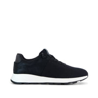 TRVL LITE Cabrillo Sneaker Water Repellant Black Vintage Twill and Metallic Suede - Side View
